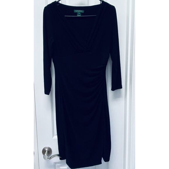 Lauren Ralph Lauren Black Dress Size 6 Ruched Long Sleeve Funeral Solid Cocktail - Picture 1 of 7